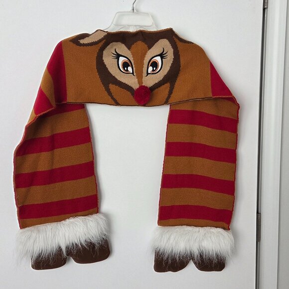 NWOT Reindeer Scarf 3D Red Nose and Paws Cute Holiday 67" X  9" Child,  Adult - Picture 1 of 3